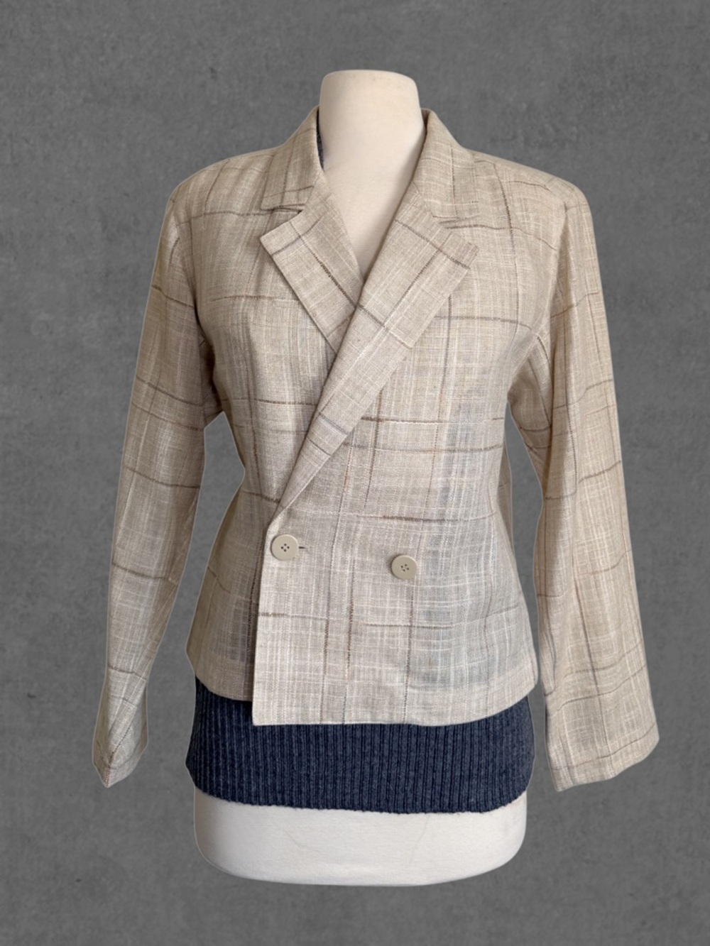 Vintage Christian Dior Double-Breasted Beige Plaid Women's Blazer